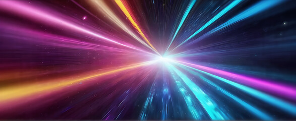 Fototapeta premium Lightspeed, hyperspace, space warp background. Colorful streaks of light gathering towards the event horizon.