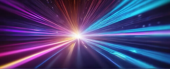 Lightspeed, hyperspace, space warp background. Colorful streaks of light gathering towards the event horizon.