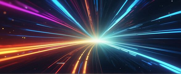 Lightspeed, hyperspace, space warp background. Colorful streaks of light gathering towards the event horizon.