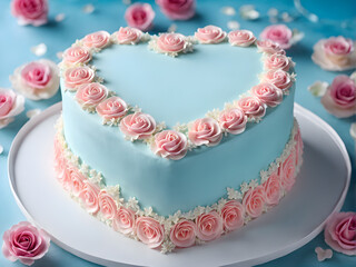 Obraz na płótnie Canvas wedding cake in pastel blue colors in the shape of a heart