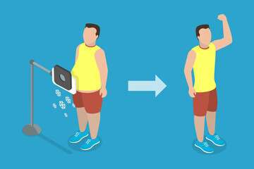 3D Isometric Flat Vector Illustration of Cryolipolysis, Non-invasive Body Fat Cooling