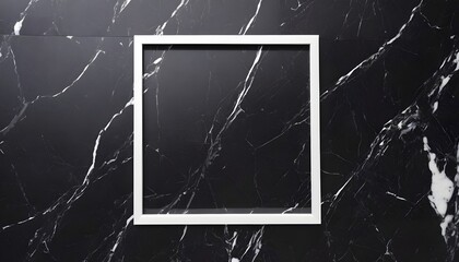 Square white frame on black marble wall 