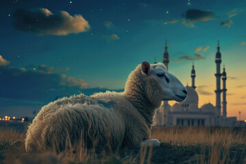 sheep with mosque background
