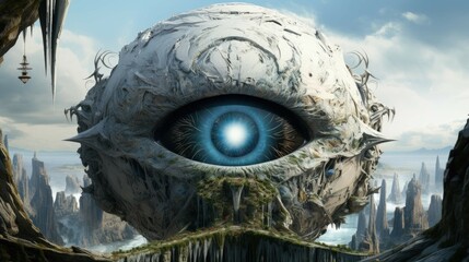 the all-seeing eye: a tale of omnipotent vision, absorbing all knowledge in a world of mysticism and wisdom, exploring the limitless realms of fantasy. Ai Generated - obrazy, fototapety, plakaty