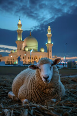 Obraz premium sheep with mosque background