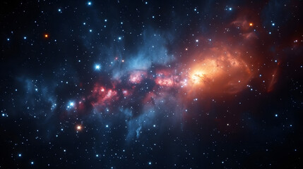 an image of the galaxy with colored stars in it, in the style of ethereal atmosphere, light red and azure, infrared filters, dark black and orange, highly detailed - obrazy, fototapety, plakaty