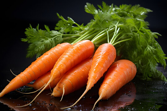 Fresh Carrot Bundle Displayed on a Dark Background