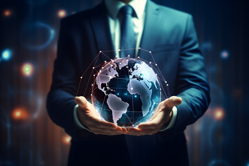 Navigating the Digital World: Businessman and Global Network
