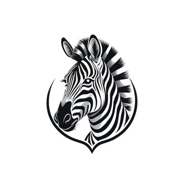 Elegant Black and White Zebra Logo Illustration, Detailed Animal Icon with Stripes, Isolated on White Background