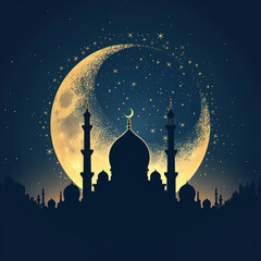 vector moon with mosque silhouette for islamic