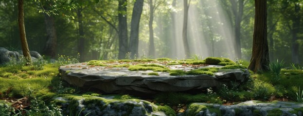 Moss Covered Rock Amidst Forest