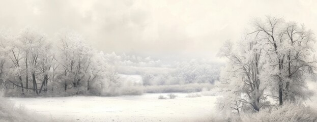 Obraz na płótnie Canvas Snowy Landscape Painting With Trees