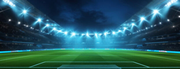 Bright-Lit Soccer Stadium With Green Field
