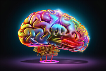 A isolated brain illustration with multicolored lighting effects represents the multifaceted aspects of brain function, suitable for educational or scientific communication.