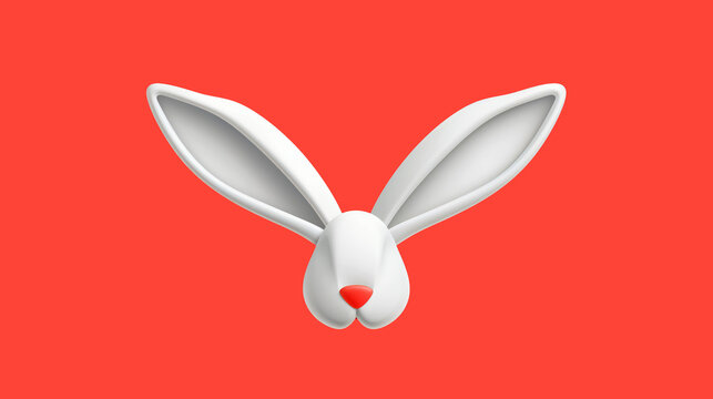 White bunny head, coral color background. Logo