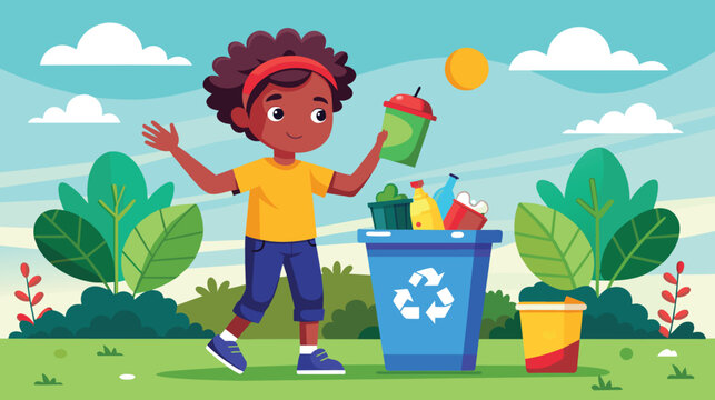 Young Boy Participating in Park Cleanup on a Sunny Day
