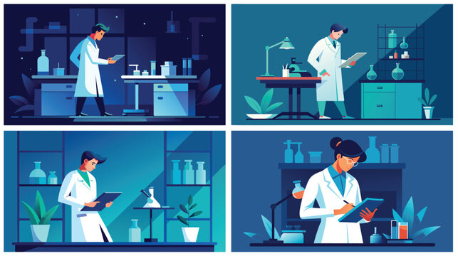Four Scenes of Scientists Engaged in Laboratory Research