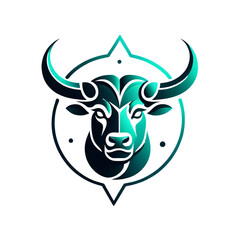 Elegant Bull Logo Illustration in Green and Black Tones, Modern Animal Icon Design