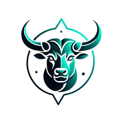 Fototapeta premium Elegant Bull Logo Illustration in Green and Black Tones, Modern Animal Icon Design