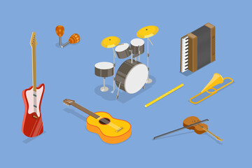 3D Isometric Flat Vector Illustration of Musical Instruments Collection, Classic and Modern, for Amateurs and Professionals