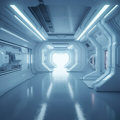 Obraz premium Sleek Futuristic Space Station Corridor Design created with Generative AI technology
