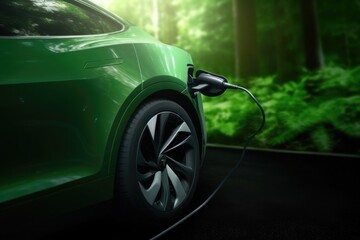 Power supply connected to electric vehicle charge, concept green energy