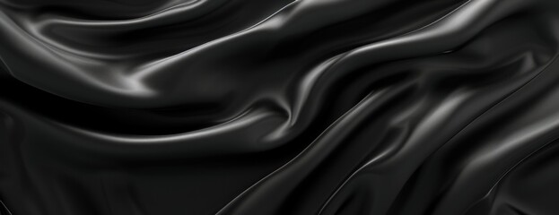 Fototapeta premium Black Silk Fabric With Wavy Folds