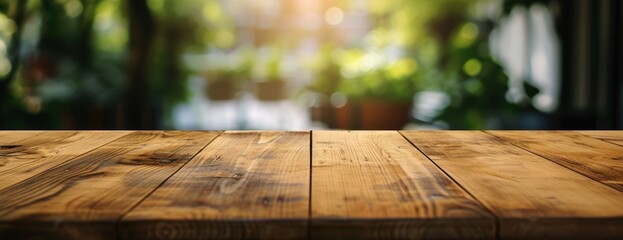 Wooden Table Top With Blurry Background