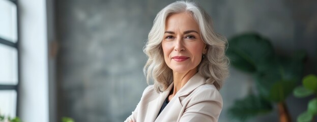 business woman With Grey Hair and White Blazer