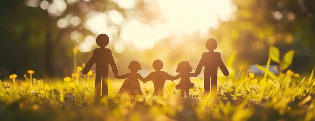 family parenthood Holding Hands in a Field - obrazy, fototapety, plakaty