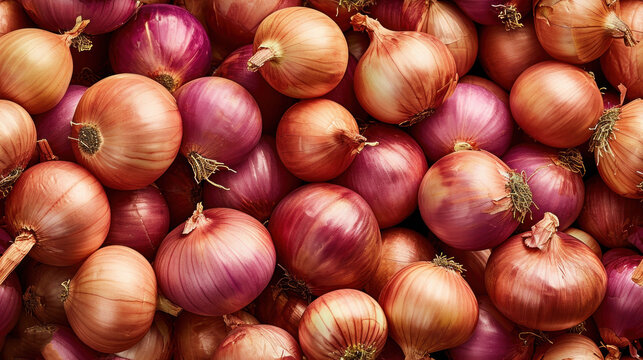  a pile of onions sitting next to each other on top of a pile of other onions in front of a pile of other onions in the middle of the picture.