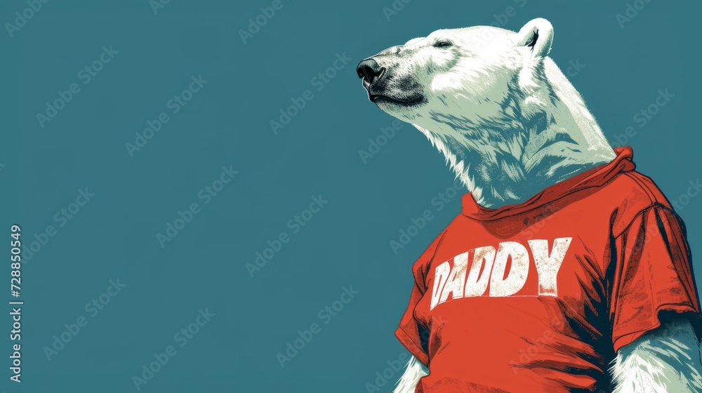 Wall mural A polar bear wearing a t - shirt with the word daddy on it