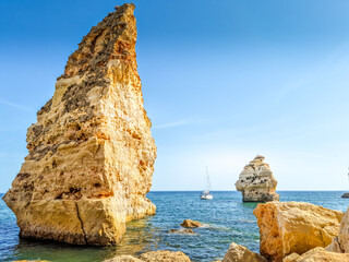 Cliffs and caves in Benagil, Algarve, Portugal - 728850509