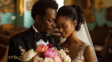 Eternal Bond: Elegant African American Couple on Their Wedding Day - obrazy, fototapety, plakaty