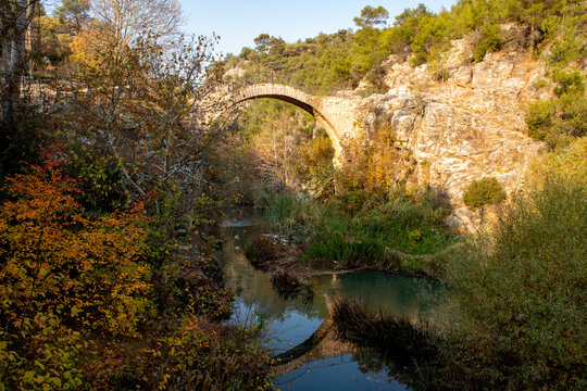 Turkey's waterfalls and rivers. Historic stone bridge and waterfall. Clandras bridge and Clandras waterfall. Usak , Turkey