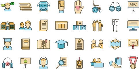 Inclusive education icon. Outline inclusive education vector icon thin line color flat on white