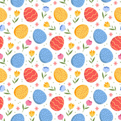 seamless pattern with Easter eggs and flowers 