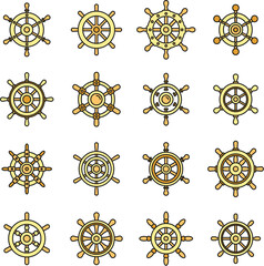 Ship wheel element icons set. Outline set of ship wheel element vector icons thin line color flat on white
