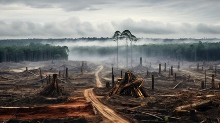 Fototapeta na wymiar Deforestation forest and Illegal logging. Neural network AI generated art