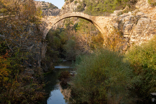 Turkey's waterfalls and rivers. Historic stone bridge and waterfall. Clandras bridge and Clandras waterfall. Usak , Turkey