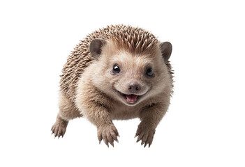 Obraz premium funny hedgehog animal in full body jumping through the picture isolated against transparent background