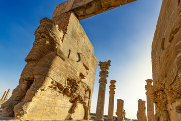 Iran. Persepolis, an ancient capital of the Achaemenid Empire (UNESCO World Heritage site). Gate of...