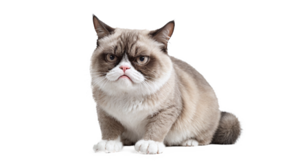 funny cat in full body sitting and looks in a bad mood  isolated against transparent background