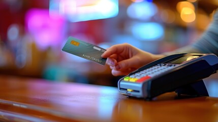 Making a payment by using a credit card over a point-of-sale (POS) machine.