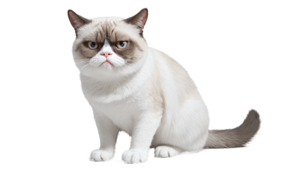 funny cat in full body sitting and looks in a bad mood  isolated against transparent background