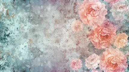  a bunch of pink flowers sitting on top of a blue and white background with a pink and orange flower in the middle of the picture and the middle of the frame.