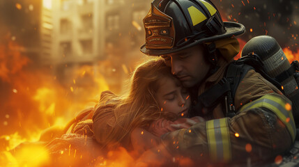 heroism in action as a firefighter rushes to save the life of a young girl