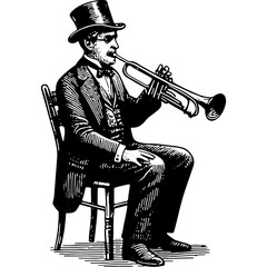 Old Fashioned Man Playing Trumpet