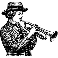 Old Fashioned Woman Playing Trumpet