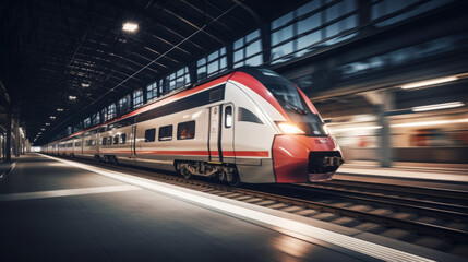 Fototapeta premium photography of a fast train in motion approaching the station